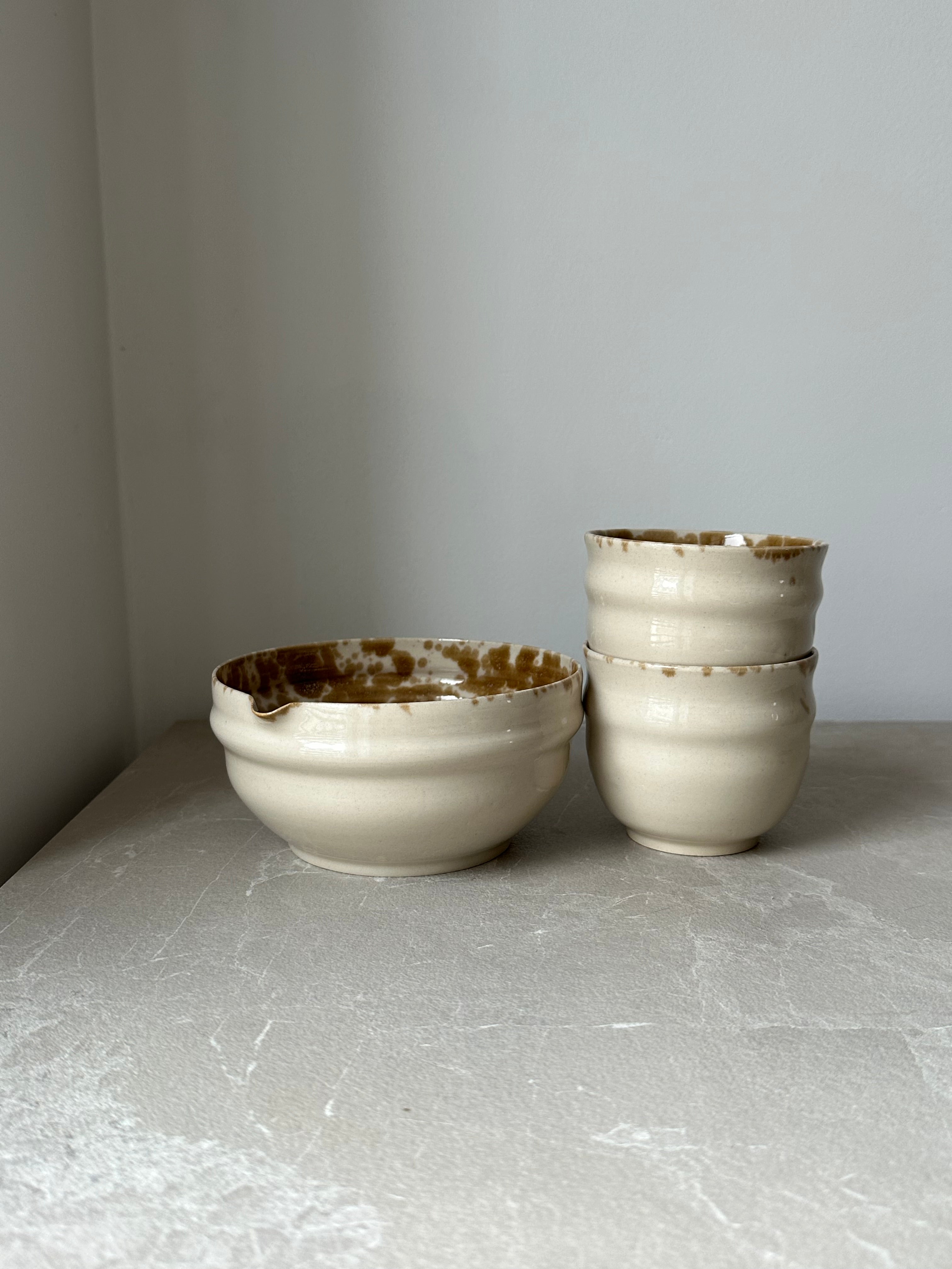 Set Bol à matcha et son duo de tasse - caramel moucheté