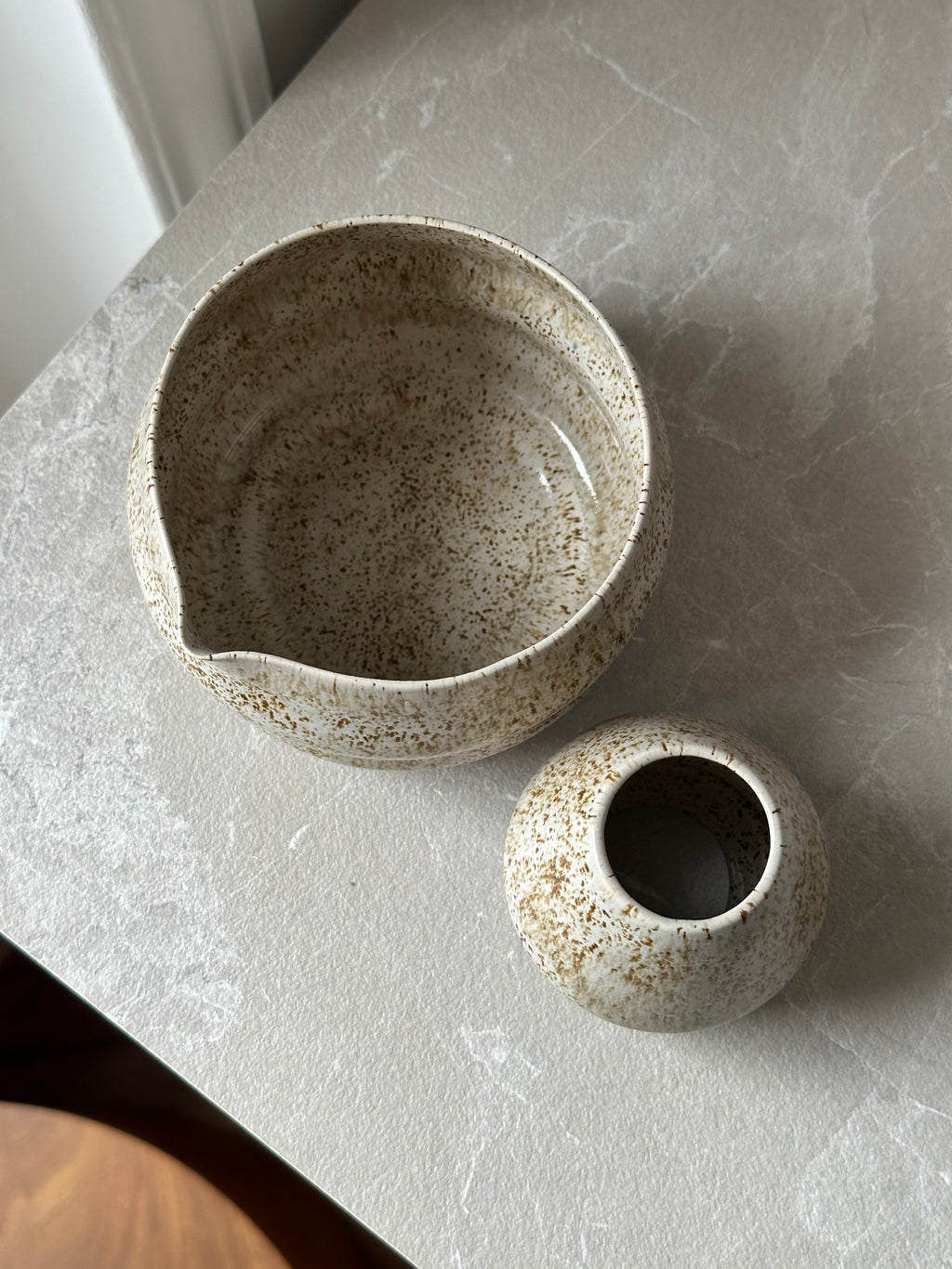 Set Bol à matcha et repose fouet - Beige moucheté